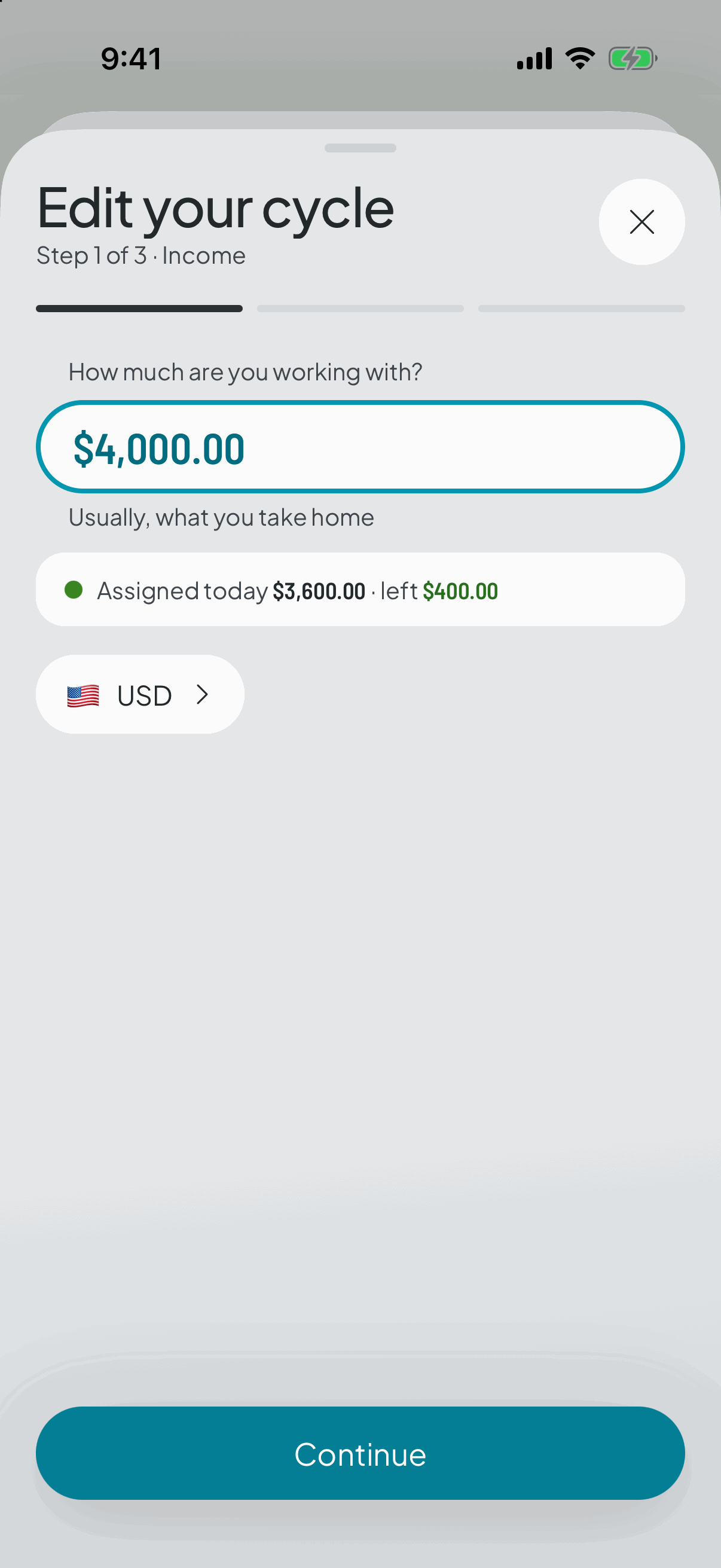 First step: how much comes in for the cycle, in your own currency.