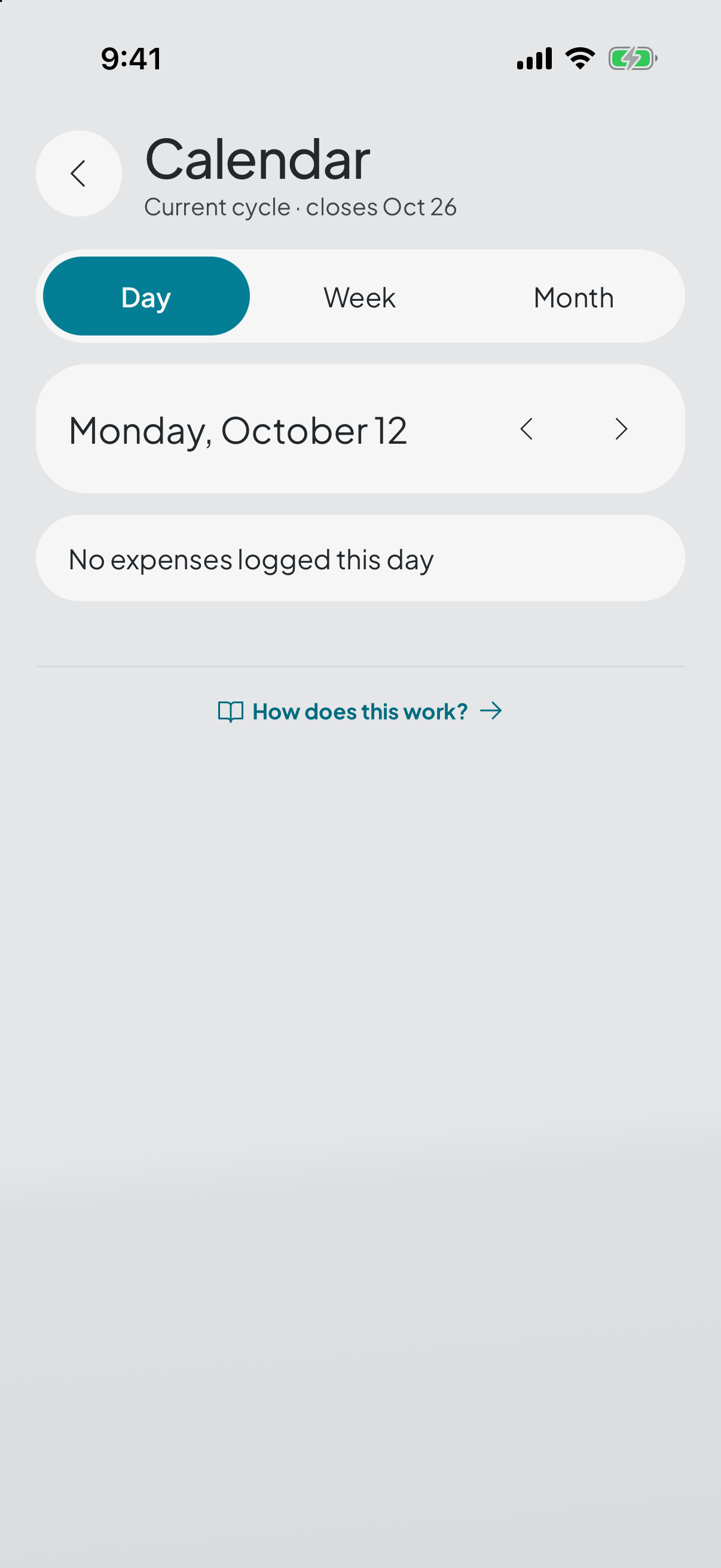 A day of the calendar opened: what went out that day, with money set aside for savings in its own row and an unconfirmed recurring expense noting that it already lowered what's available but doesn't count as spent yet.
