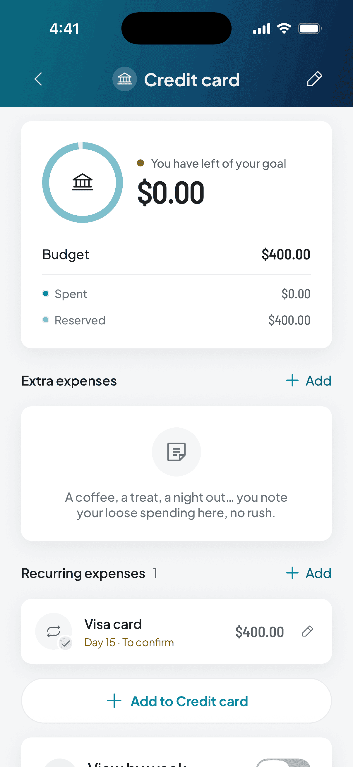 The category a debt's payment lives in: it shows up among its recurring expenses and its amount is reserved from day one.